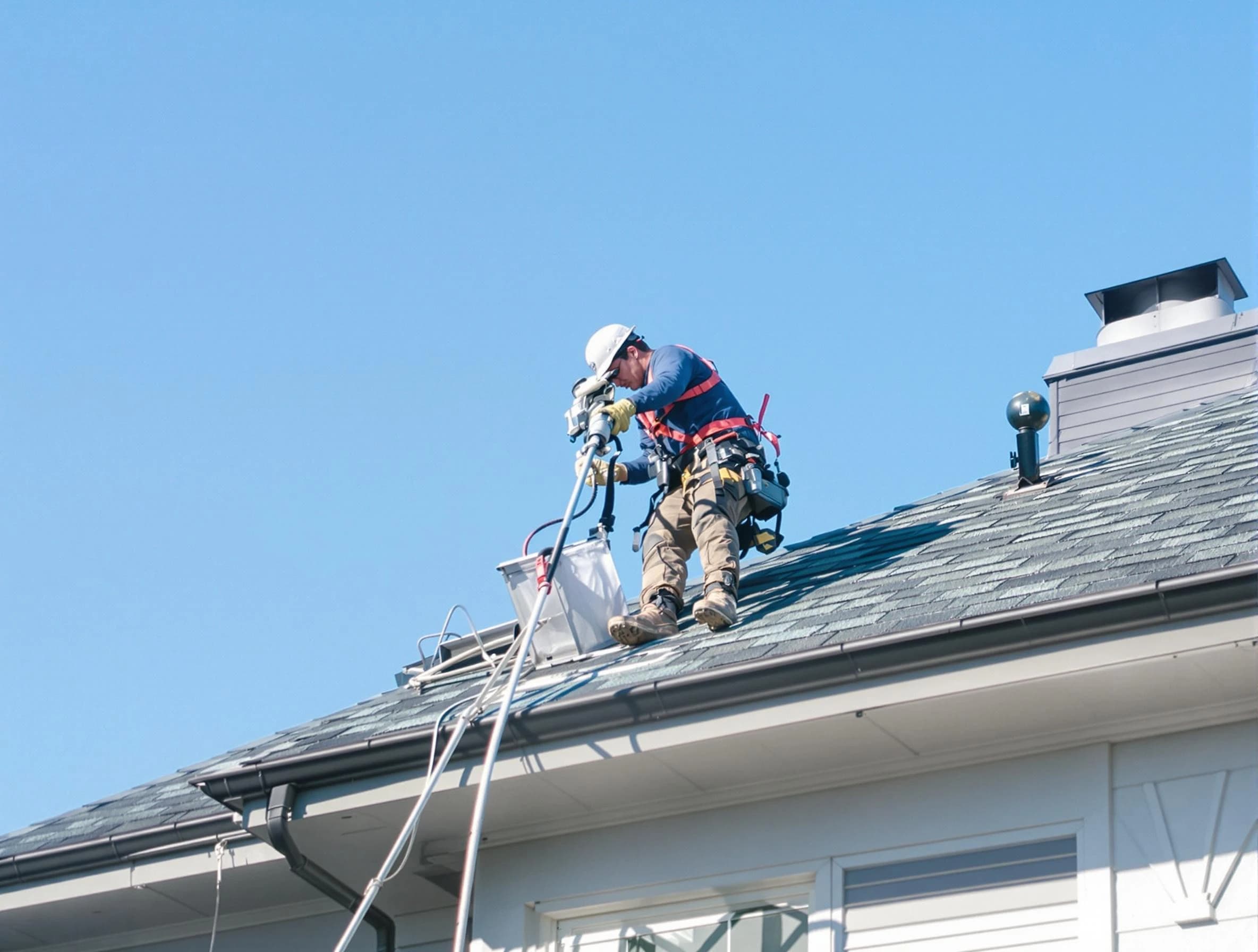 Maricopa Dryer Vent Cleaning certified technician cleaning a roof-mounted dryer vent system in Maricopa