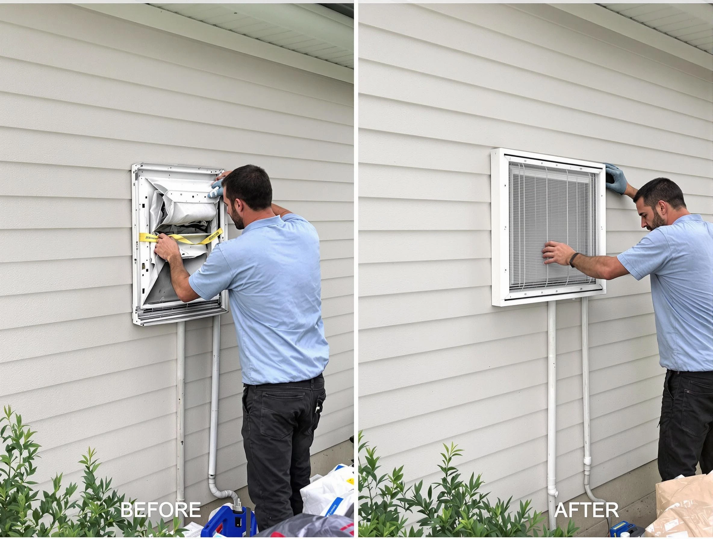 Maricopa Dryer Vent Cleaning technician installing high-quality dryer vent cover at a residential property in Maricopa